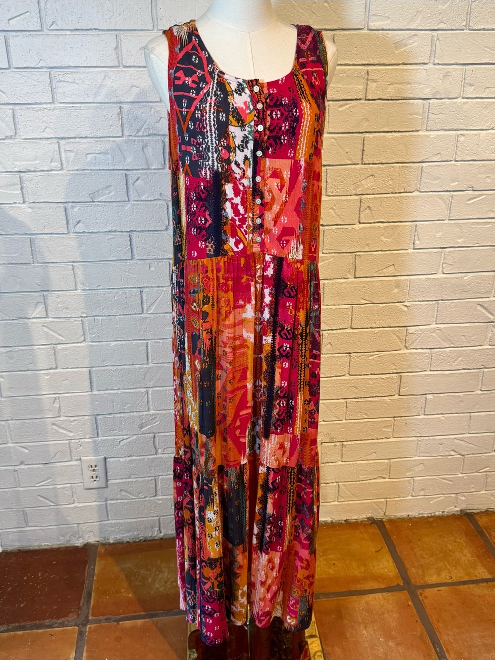 Coldwater Creek Boho Colorful Maxi Dress Womens M